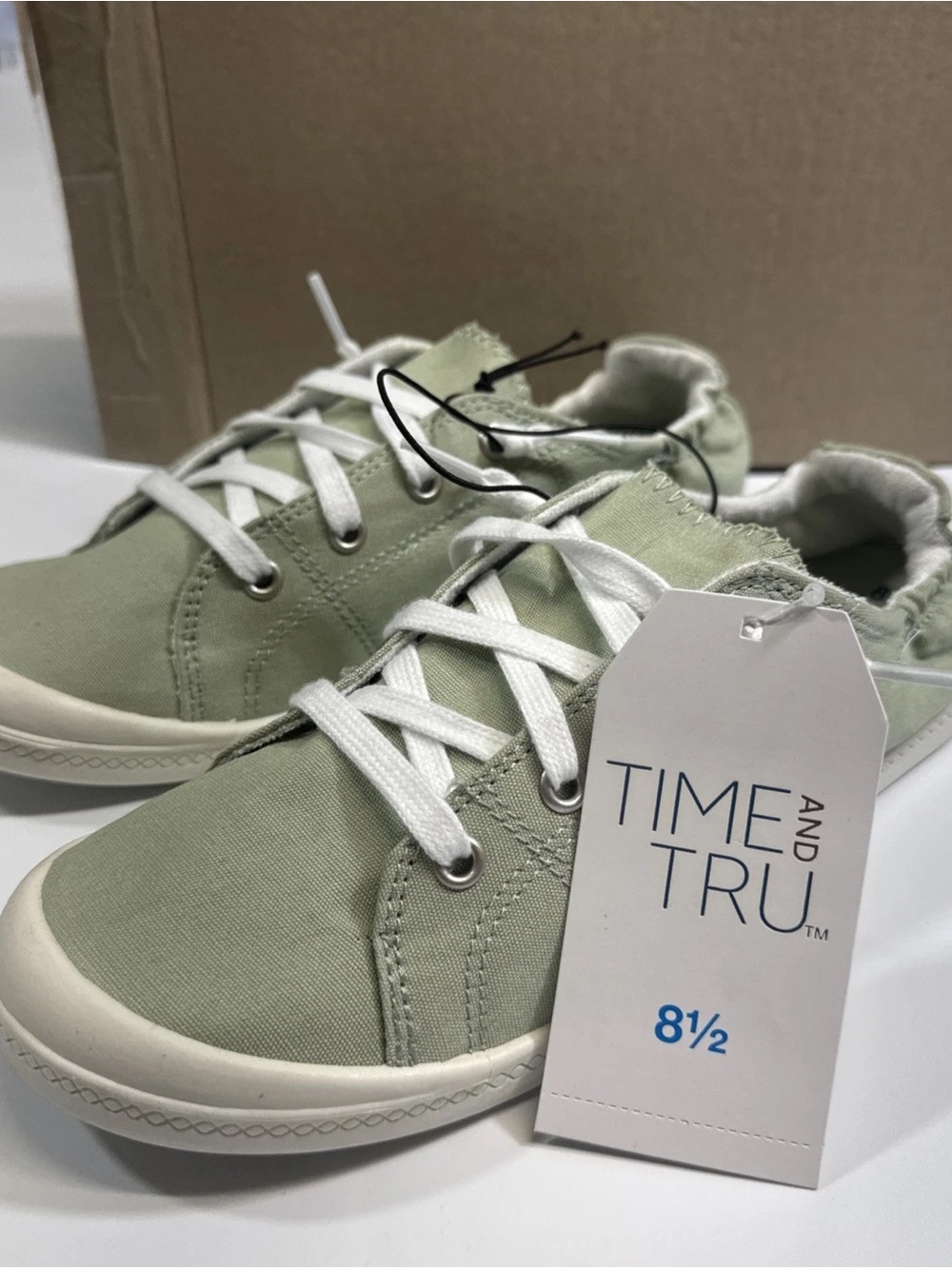 Time and Tru Kids' Sage Green Canvas Sneakers with White Laces